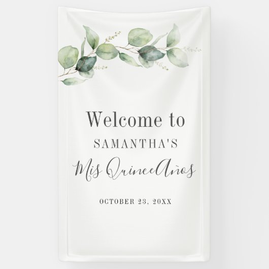 15e verjaardag van de Eucalyptus Greenery Quincean Spandoek (Verticaal)