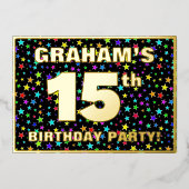 15e verjaardag van de geboorte - Fun, kleurrijk st Folie Uitnodiging (Voorkant)