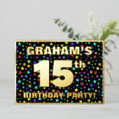 15e verjaardag van de geboorte - Fun, kleurrijk st Folie Uitnodiging (Staand Voorkant)