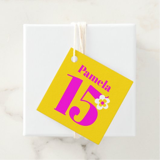 15e verjaardag van de geboorte meisjes roze geel p bedankjes labels (In situ)