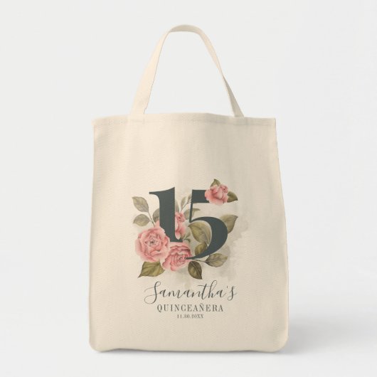 15e verjaardag van de geboorte Quinceanera Pink Fl Tote Bag (Voorkant)