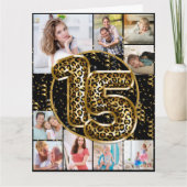 15e verjaardag van de Leopard-pagina Gold-ballonne Kaart (Voorkant)