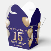 15e verjaardag van de marineblauw en goudballonnen bedankdoosjes (Geopend)