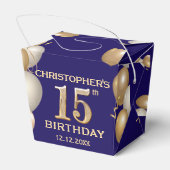 15e verjaardag van de marineblauw en goudballonnen bedankdoosjes (Achterkant)