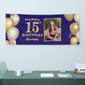 15e verjaardag van de marineblauw en goudballonnen spandoek (Beurs)