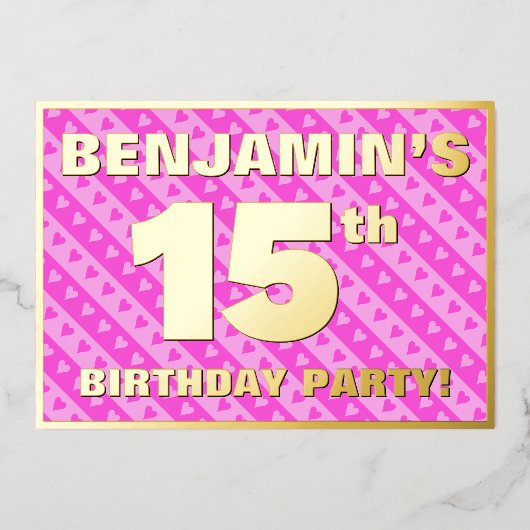 15e verjaardag van de opstand - vuurroze harten en folie uitnodiging (Voorkant)