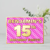 15e verjaardag van de opstand - vuurroze harten en folie uitnodiging (Staand Voorkant)