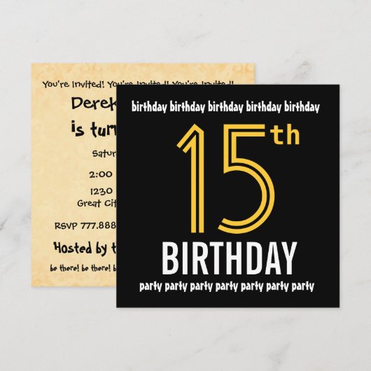 15e verjaardag van het moderne goud en zwart kaart (Voorkant / Achterkant)