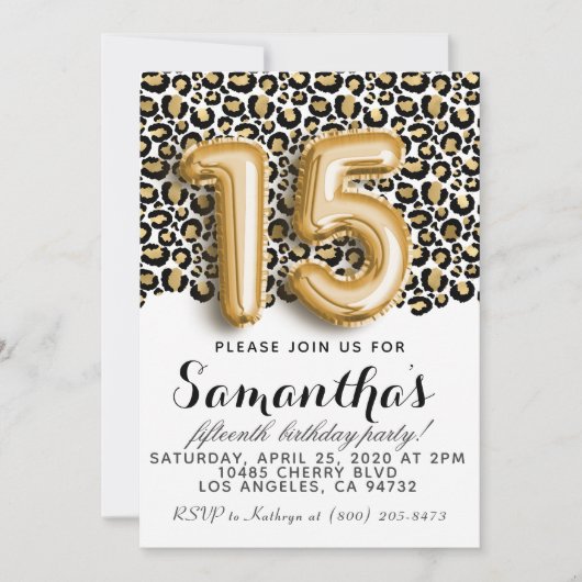 15e verjaardag van Leopard Animal Print Invitation Kaart (Voorkant)