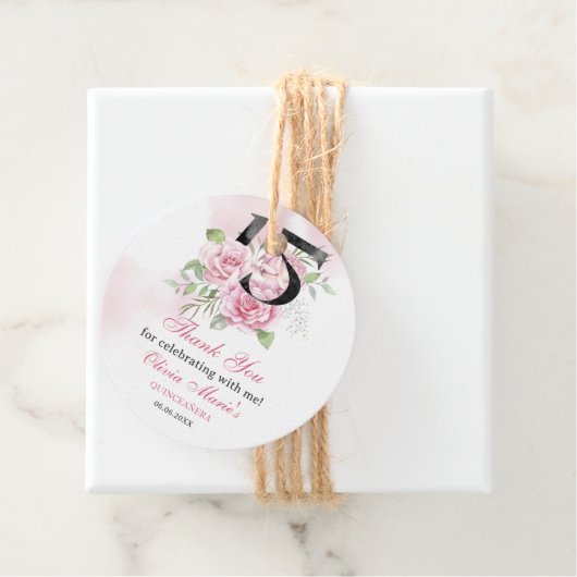 15e verjaardag van Quinceanera Rustic Floral Bedankjes Labels (In situ)