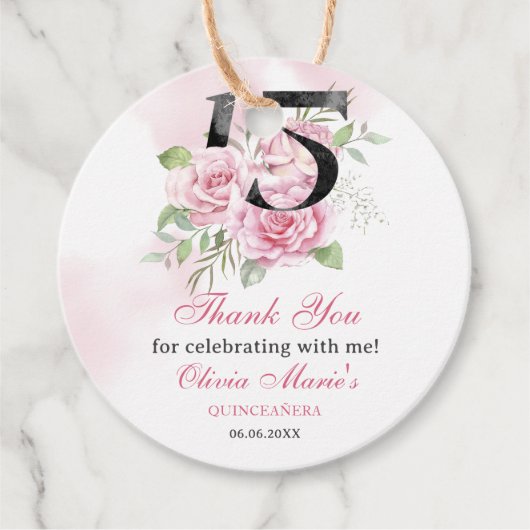 15e verjaardag van Quinceanera Rustic Floral Bedankjes Labels (Voorkant)