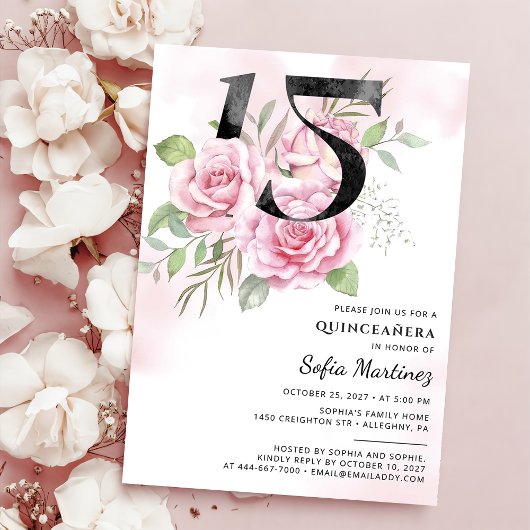 15e verjaardag van Quinceanera Rustic Floral Kaart