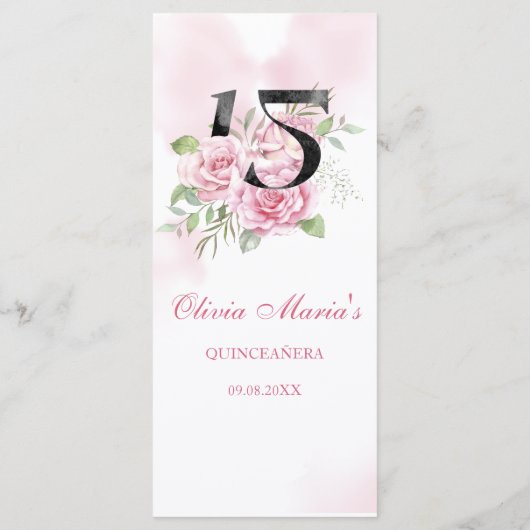 15e verjaardag van Quinceanera Rustic Floral Menu (Achterkant)