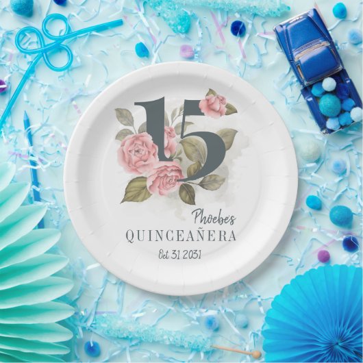 15e verjaardag van Quinceanera Rustic Floral Papieren Bordje (Feest)