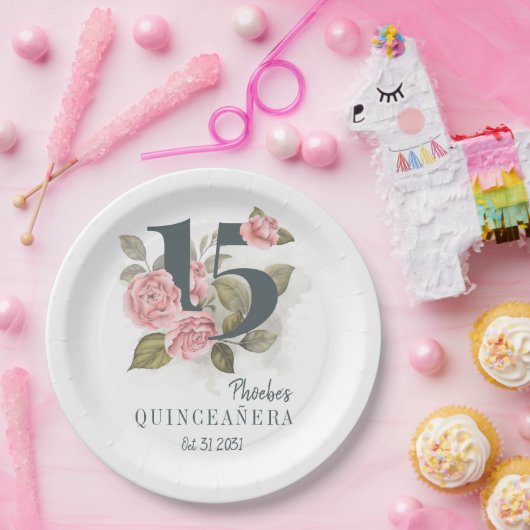 15e verjaardag van Quinceanera Rustic Floral Papieren Bordje (Feest)