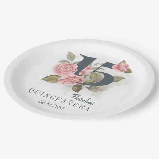 15e verjaardag van Quinceanera Rustic Floral Papieren Bordje (Gekanteld)