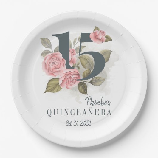 15e verjaardag van Quinceanera Rustic Floral Papieren Bordje (Voorkant)