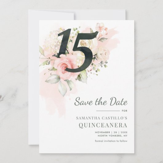 15e verjaardag van Quinceanera Rustic Floral Save The Date (Voorkant)