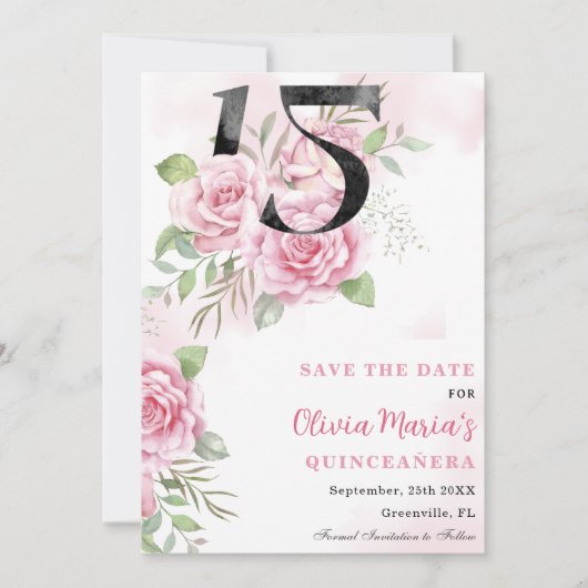 15e verjaardag van Quinceanera Rustic Floral Save The Date (Voorkant)