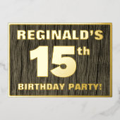 15e verjaardag: Vet, Faux-Hout-patroon Folie Uitnodiging (Voorkant)