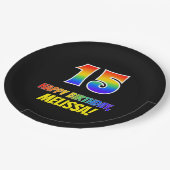 15e verjaardag: Vet, Vun, Eenvoudig, Regenboog 15 Papieren Bordje (Gekanteld)