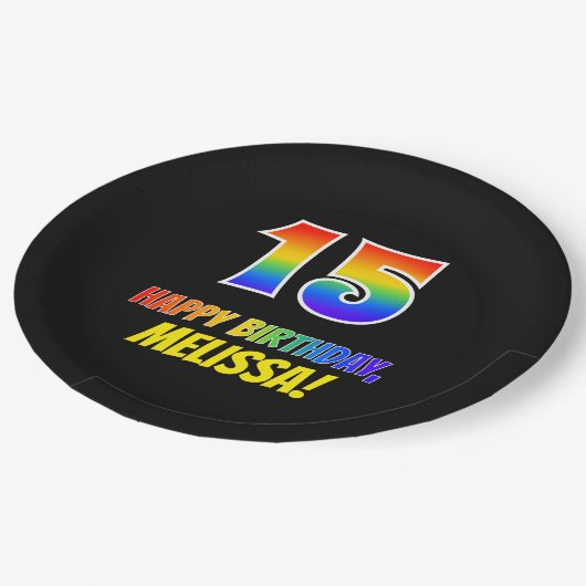 15e verjaardag: Vet, Vun, Eenvoudig, Regenboog 15 Papieren Bordje (Gekanteld)