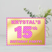 15e verjaardag - Vet, vun, roze band # 15 Folie Uitnodiging (Staand Voorkant)