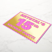 15e verjaardag - Vet, vun, roze band # 15 Folie Uitnodiging (Gedraaid)