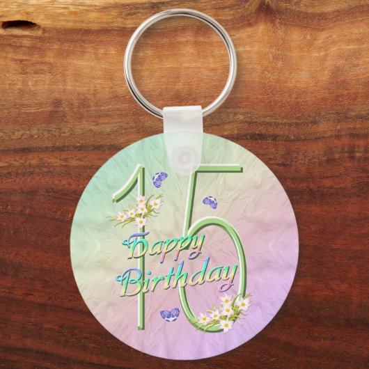 15e verjaardag vlinder Sleutelhanger (Voorkant)