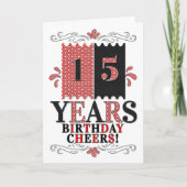 15e verjaardag voor jongens en meisjes in rood en  kaart (Voorkant)