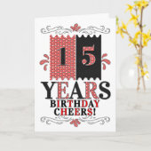 15e verjaardag voor jongens en meisjes in rood en  kaart (Gele Bloem)