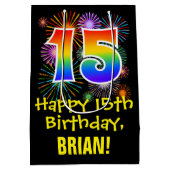 15e verjaardag: Vuurwapenpatroon en regenboog 15 Medium Cadeauzakje (Achterkant)