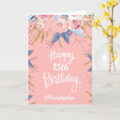 15e verjaardag Waterverf botanische roze Floral Kaart (Gele Bloem)