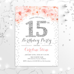 15e verjaardag - White Silver Pink Kaart
