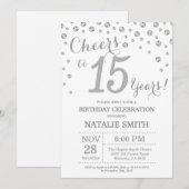 15e Verjaardag Zilveren Glitter Diamanten Uitnodig Kaart (Voorkant / Achterkant)