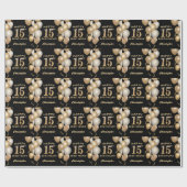15e verjaardag zwarte en goudballonnen cadeaupapier (Vlak)