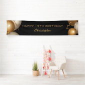 15e verjaardag Zwarte en gouden ballonnen Spandoek (Insitu)