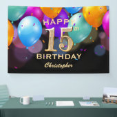 15e verjaardag Zwarte en gouden ballonnen Spandoek (Beurs)