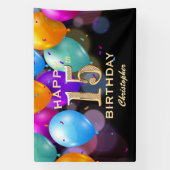 15e verjaardag Zwarte en gouden ballonnen Spandoek (Verticaal)