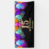 15e verjaardag Zwarte en gouden ballonnen Spandoek (Verticaal)