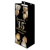 15e verjaardag Zwarte en gouden ballonnen Wijn Cadeautas (Achterkant Gekanteld)