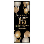 15e verjaardag Zwarte en gouden ballonnen Wijn Cadeautas (Achterkant)