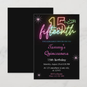 15e verjaardagGlow Neon Quinceanera Kaart (Voorkant / Achterkant)