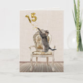 15e verjaardagsballonnen en tabbykat kaart (Voorkant)