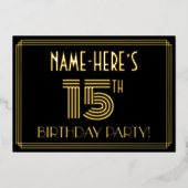 15e verjaardagsfeest — Art Deco stijl “15” + naam Folie Uitnodiging (Voorkant)