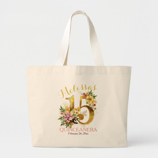 15e verjaardagsfeest Bloemen Grote Tote Bag (Voorkant)