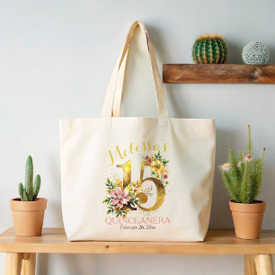 15e verjaardagsfeest Bloemen Grote Tote Bag