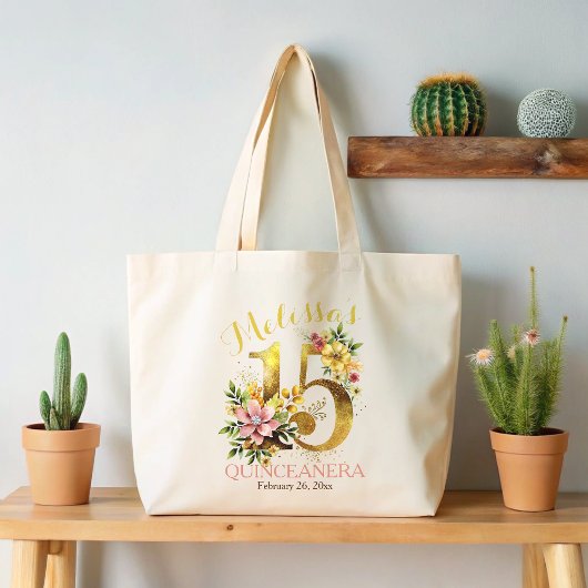 15e verjaardagsfeest Bloemen Grote Tote Bag