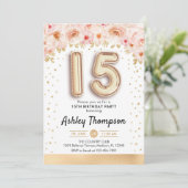 15e verjaardagsfeest - Gouden ballonnen Kaart (Staand voorkant)