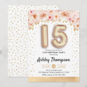 15e verjaardagsfeest - Gouden ballonnen Kaart (Voorkant / Achterkant)